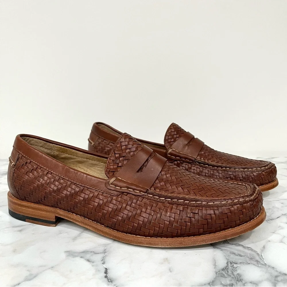 Johnston & Murphy Halstead Woven Penny Loafer brown full-grain leather Men’s 10